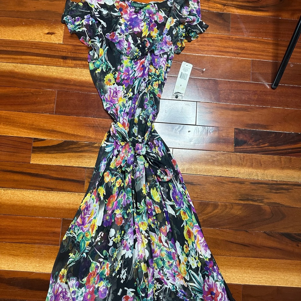 NWT.  Ralph Lauren Multicolor Floral Dress with black slip dress